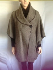 Double breasted boiled wool poncho